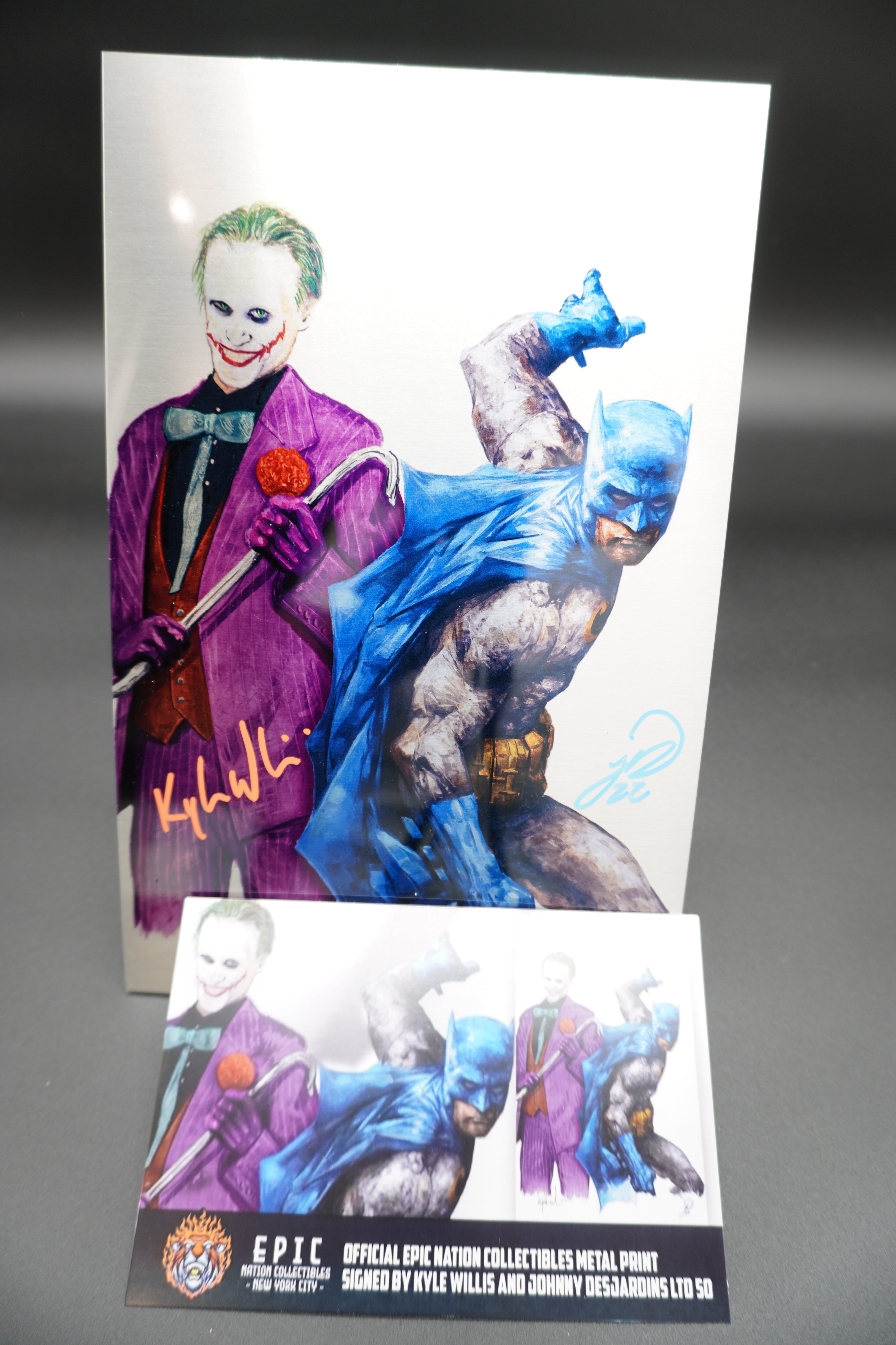 BATMAN JOKER KYLE WILLIS JOHNNY DESJARDINS SIGNED METAL PRINT COA