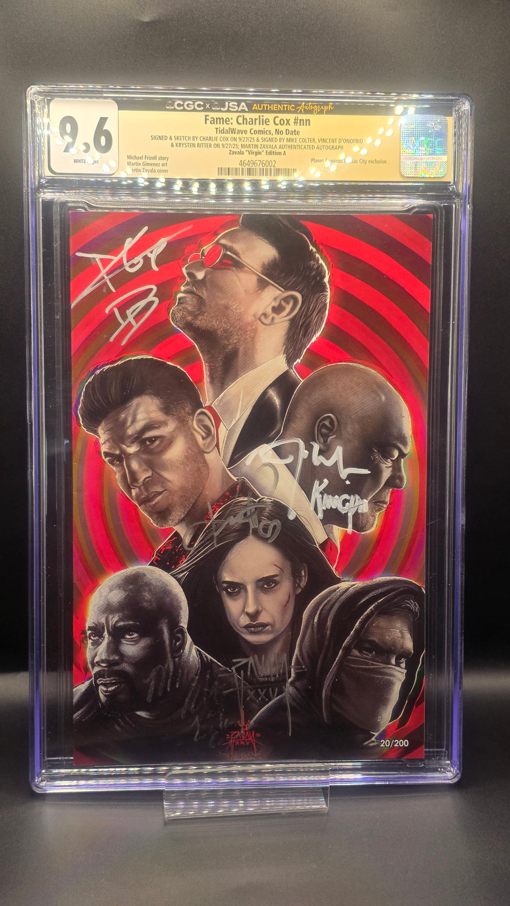 CGC X JSA Fame Charlie Cox #nn signed by SIGNED & SKETCH BY CHARLIE COX  & SIGNED BY MIKE COLTER, VINCENT D'ONOFRIO,& KRYSTEN RITTER ; MARTIN ZAVALA AUTHENTICATED AUTOGRAPH