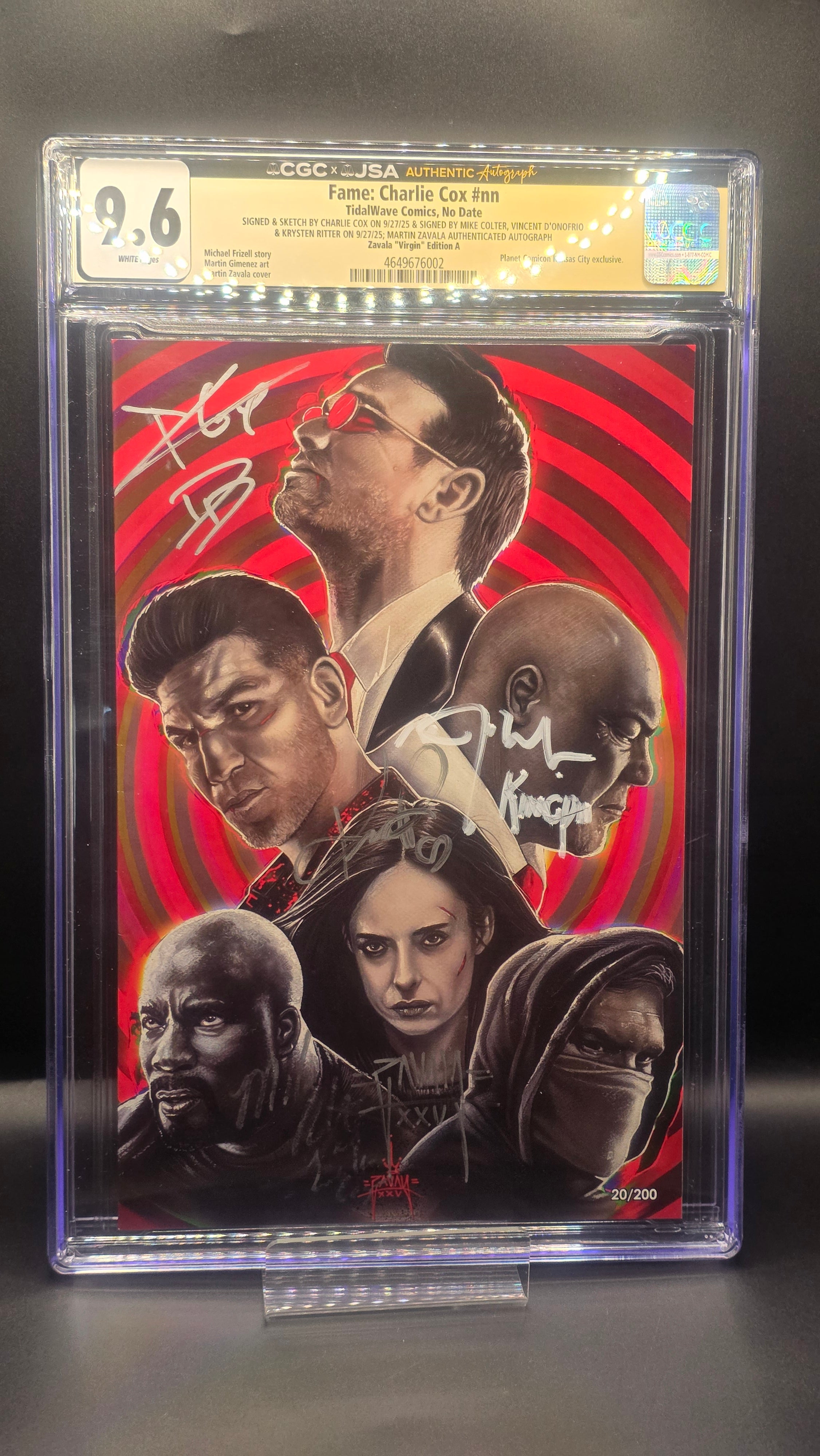 CGC X JSA Fame Charlie Cox #nn signed by SIGNED & SKETCH BY CHARLIE COX  & SIGNED BY MIKE COLTER, VINCENT D'ONOFRIO,& KRYSTEN RITTER ; MARTIN ZAVALA AUTHENTICATED AUTOGRAPH