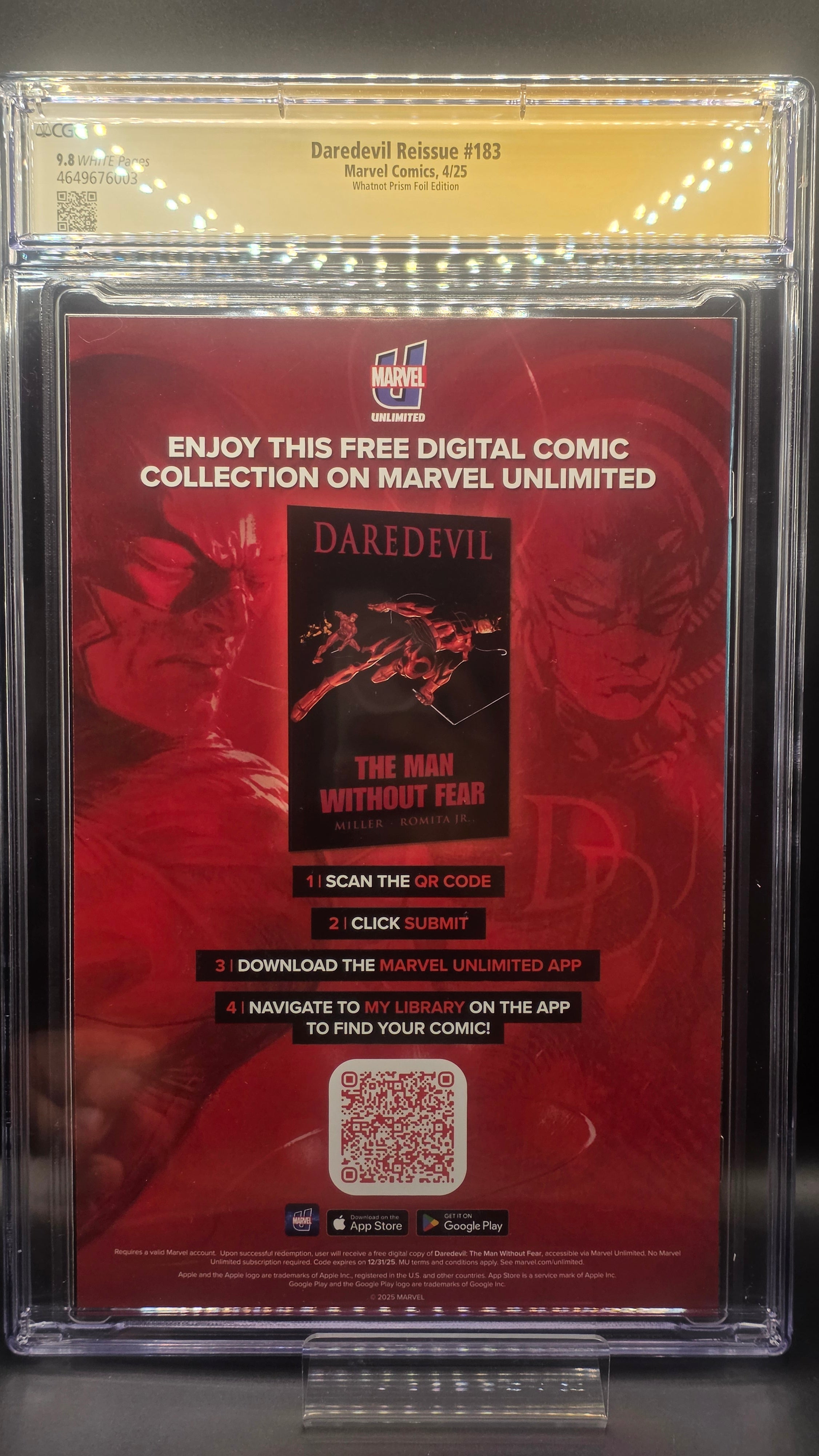 CGC Signature Series Daredevil Reissue #183 What Not Prism Foil Signed & Sketch BY CHARLIE COX