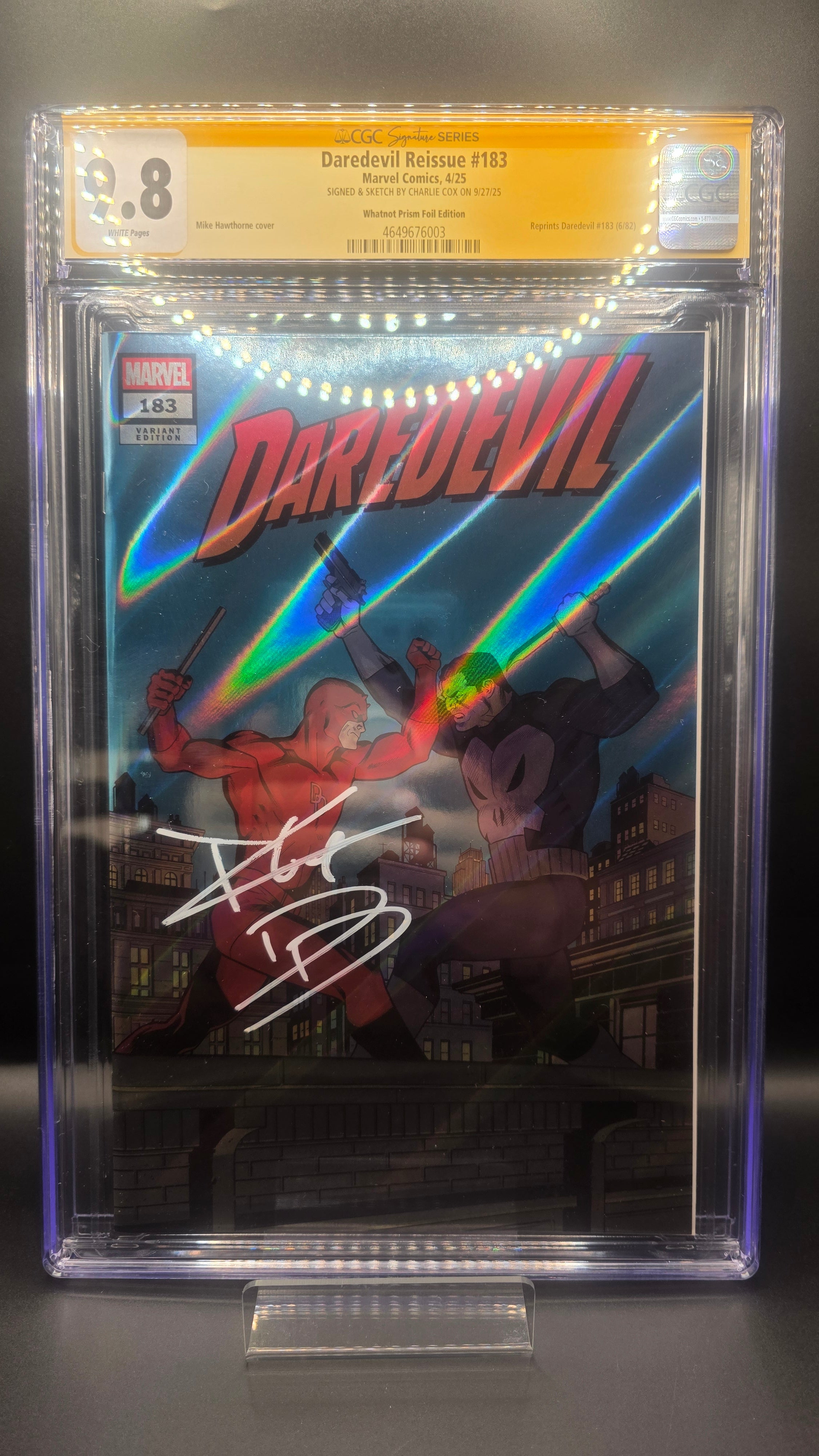 CGC Signature Series Daredevil Reissue #183 What Not Prism Foil Signed & Sketch BY CHARLIE COX