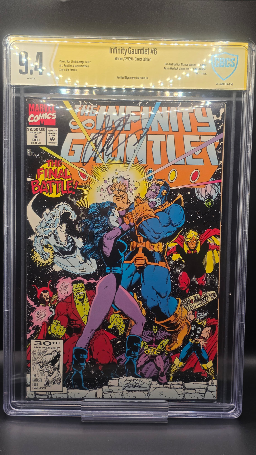 INFINITY GAUNTLET #6 CBCS GRADED SIGNED BY JIM STARLIN