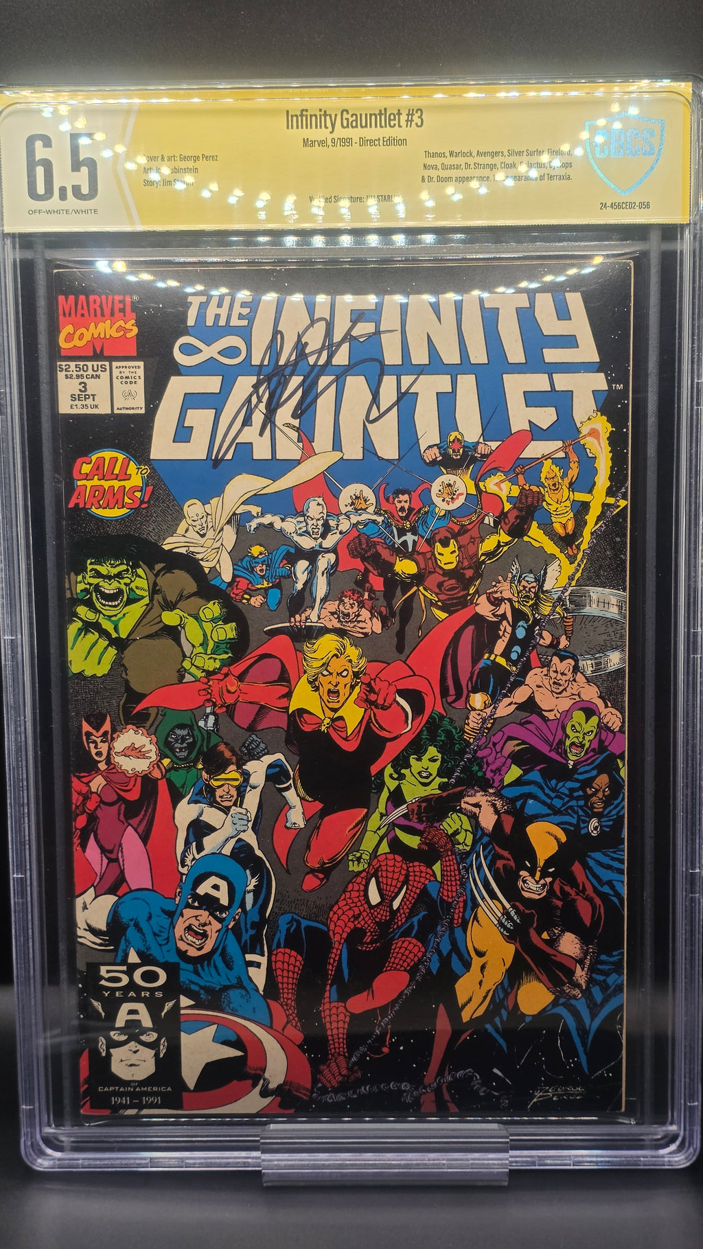 INFINITY GAUNTLET #3 CBCS GRADED SIGNED BY JIM STARLIN